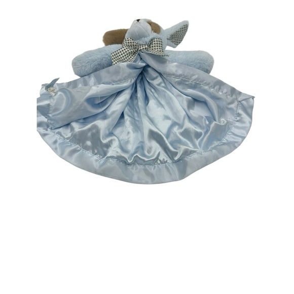 Bearington Baby Blue Plush Puppy Dog Lovey Security Blanket Satin Edge Brown Bow - Picture 6 of 7